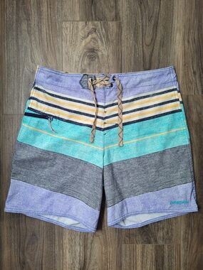 Patagonia Men’s Purple & Teal Striped Boardshorts